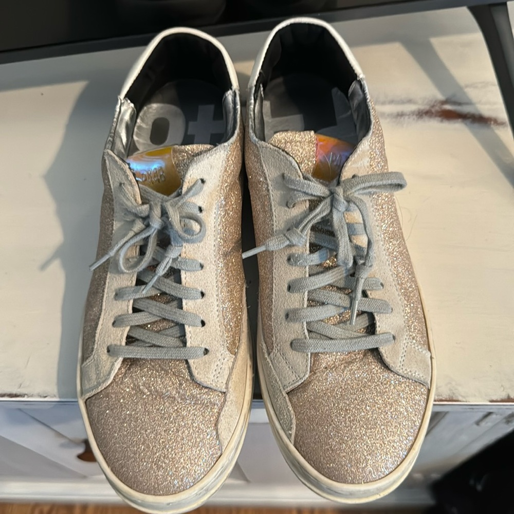 P448 John Size 39 Ladies Dusty Pink Glitter Sneakers